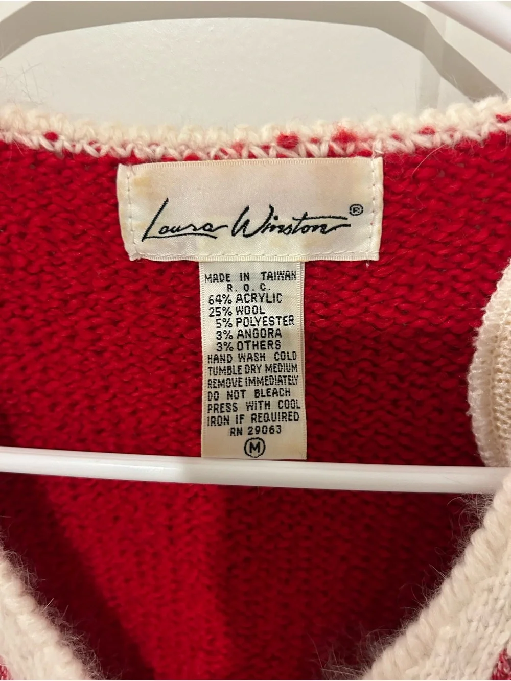 Vintage Laura Winston Red Cream Metallic Sunburst Knit Sweater M 80s 90s